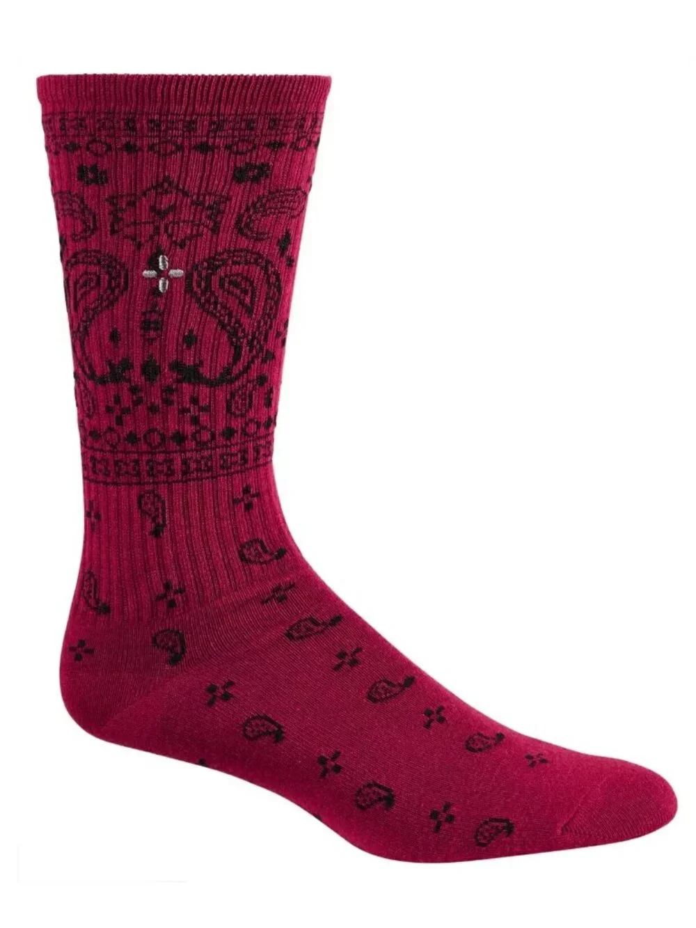 Sun + Stone Men's 1-Pair Crew Socks, Red Paisley, One Size / Shoe Size 7-12
